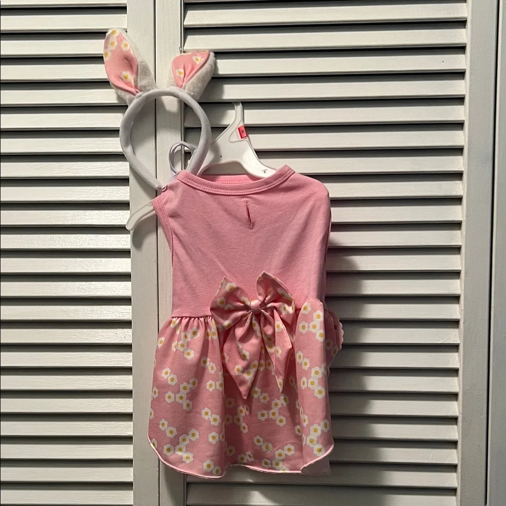#1507+ Pet Pink Dress with Bunny Ears Headband